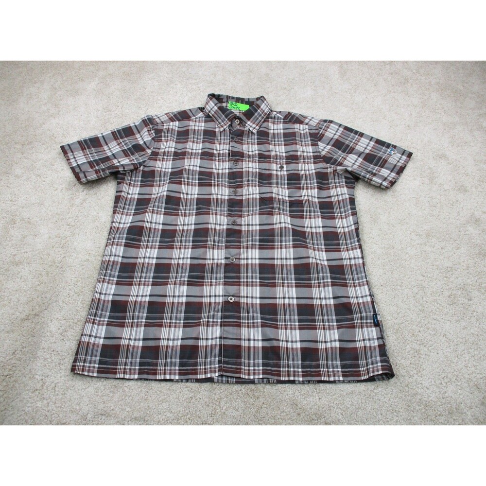 Kuhl Shirt Mens Medium Red Gray Plaid Eluxur Performance Hiking Button Up